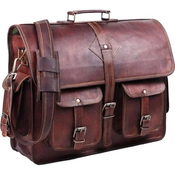 Vintage Laptop Bag for Men Full Grain Large Leather Messenger bag 18 